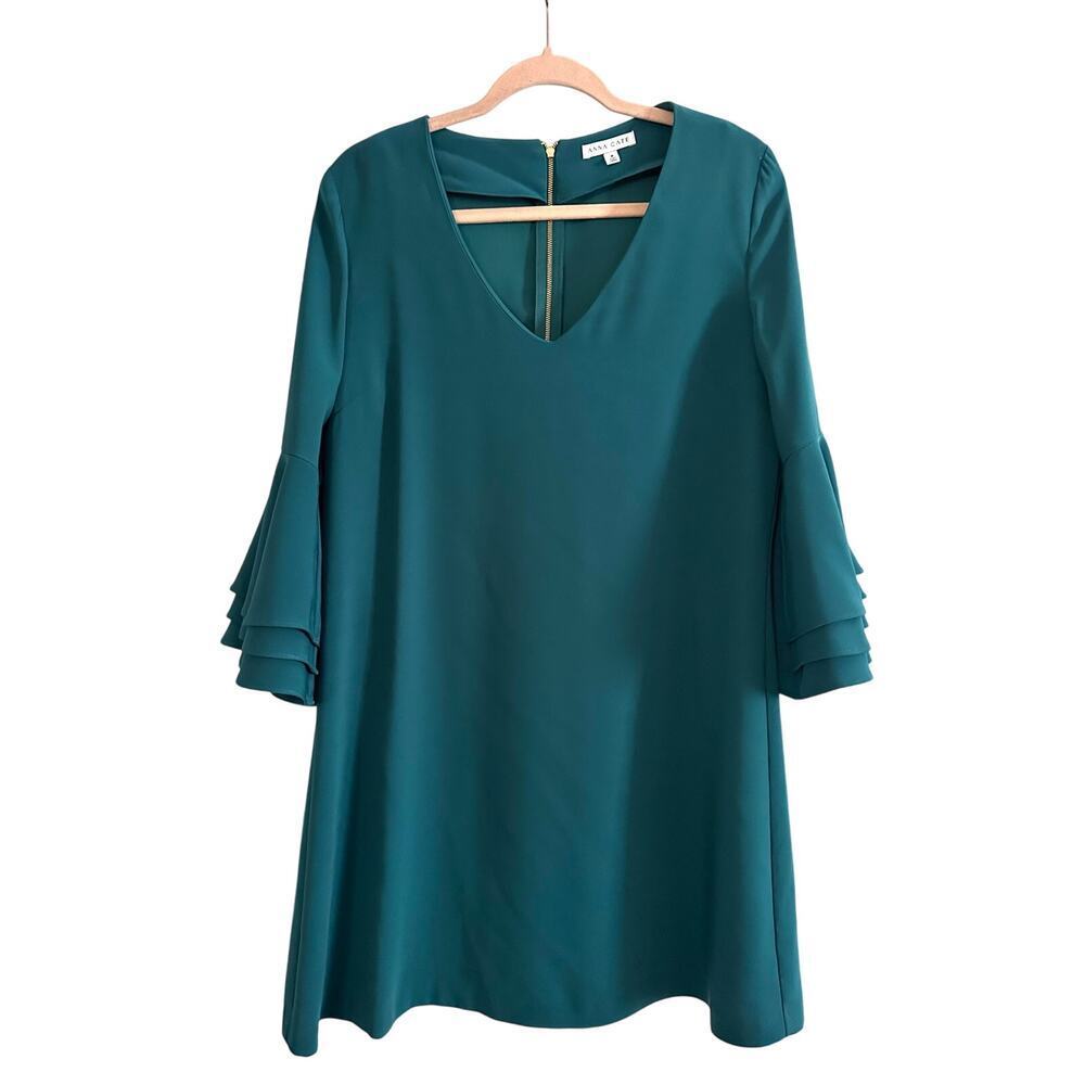 ANNA CATE Pacific Green Kylie Layered Peplum Bell Sleeve Dress - Sz Medium